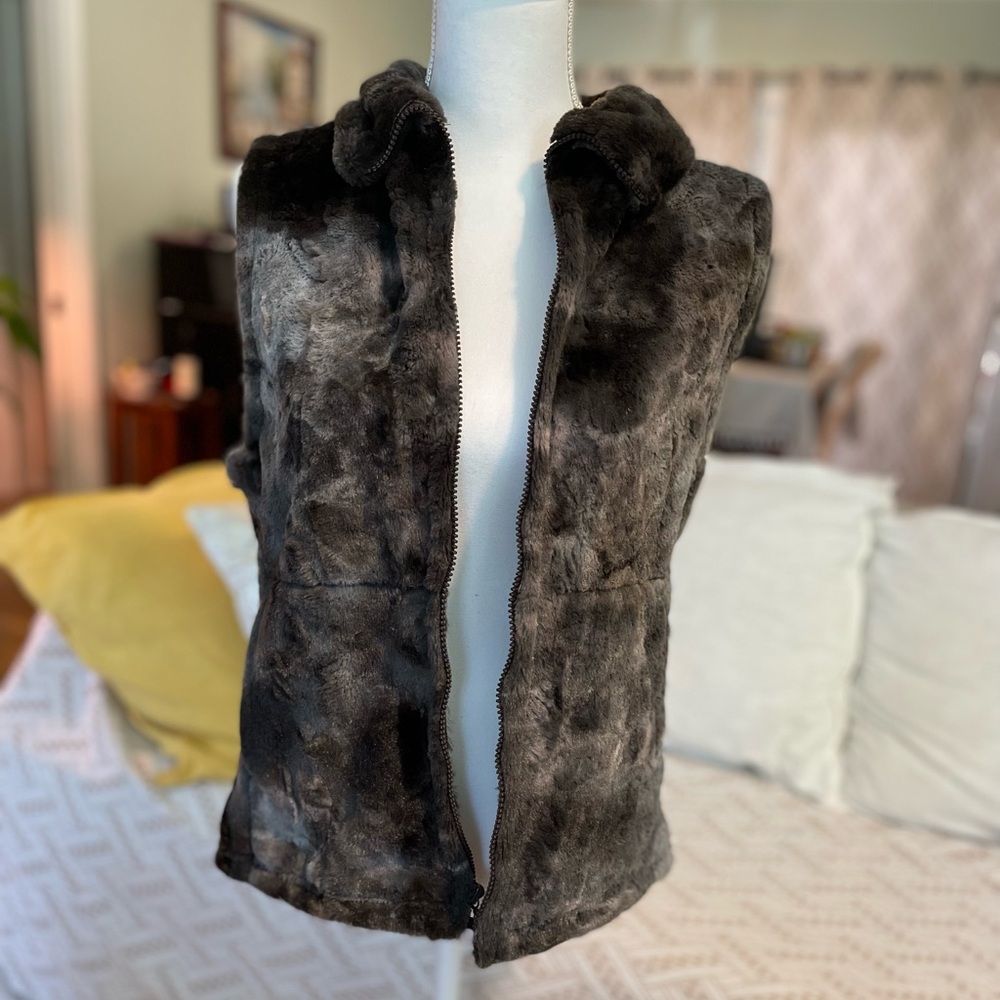 Vintage Andrea Faye Faux‑Fur Cinch‑Back Vest